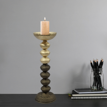 Decorative Stacked Ball Pillar Candle Holder, Gold and Bronze Finish, 46 cm Tall