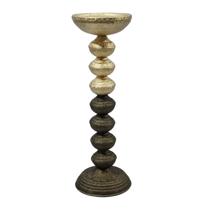 Decorative Stacked Ball Pillar Candle Holder, Gold and Bronze Finish, 46 cm Tall - Image 2
