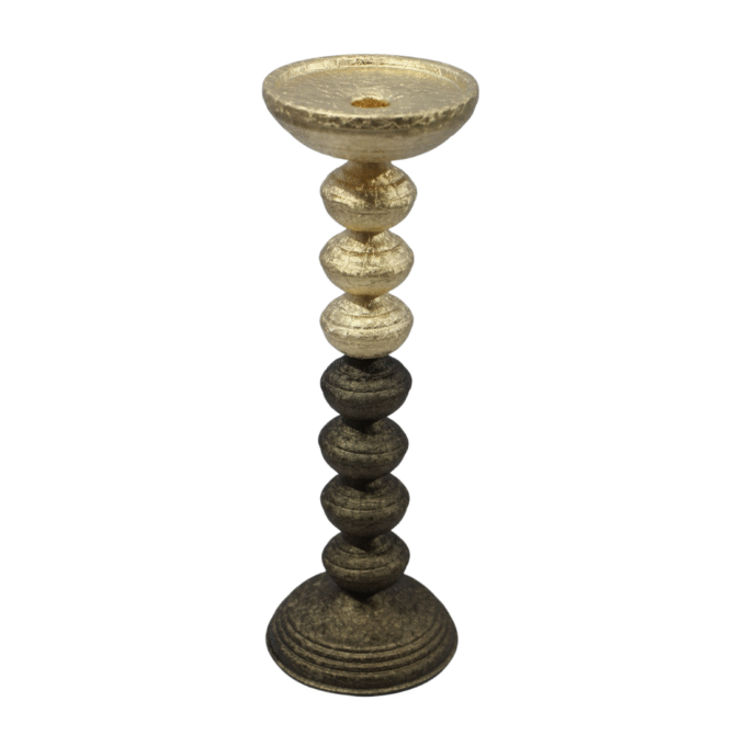 Decorative Stacked Ball Pillar Candle Holder, Gold and Bronze Finish, 46 cm Tall - Image 3