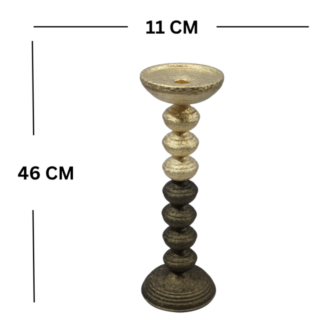 Decorative Stacked Ball Pillar Candle Holder, Gold and Bronze Finish, 46 cm Tall - Image 4