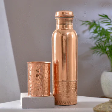 Coppered Half Hammered Bottle with Glass