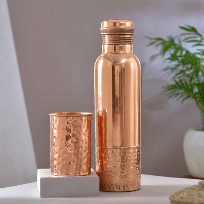 Coppered Half Hammered Bottle with Glass