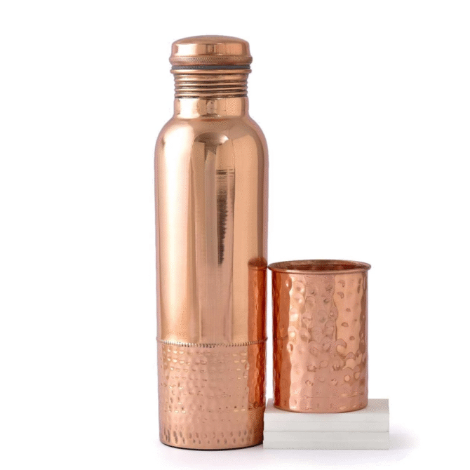 Coppered Half Hammered Bottle with Glass - Image 2