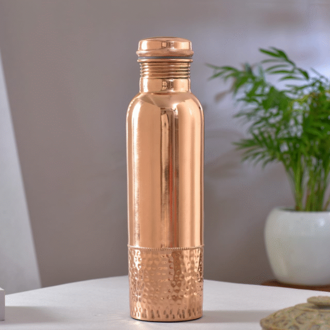 Coppered Half Hammered Bottle with Glass - Image 3
