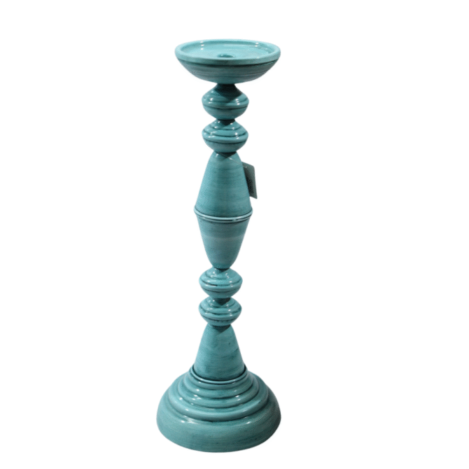 Decorative Pillar Candle Holder, Teal Blue, Vintage Style, Tall Standing Design - Image 2