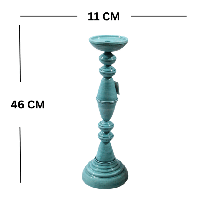 Decorative Pillar Candle Holder, Teal Blue, Vintage Style, Tall Standing Design - Image 3