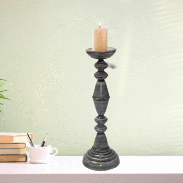 Decorative Pillar Candle Holder, Grey Finish, Classic Design