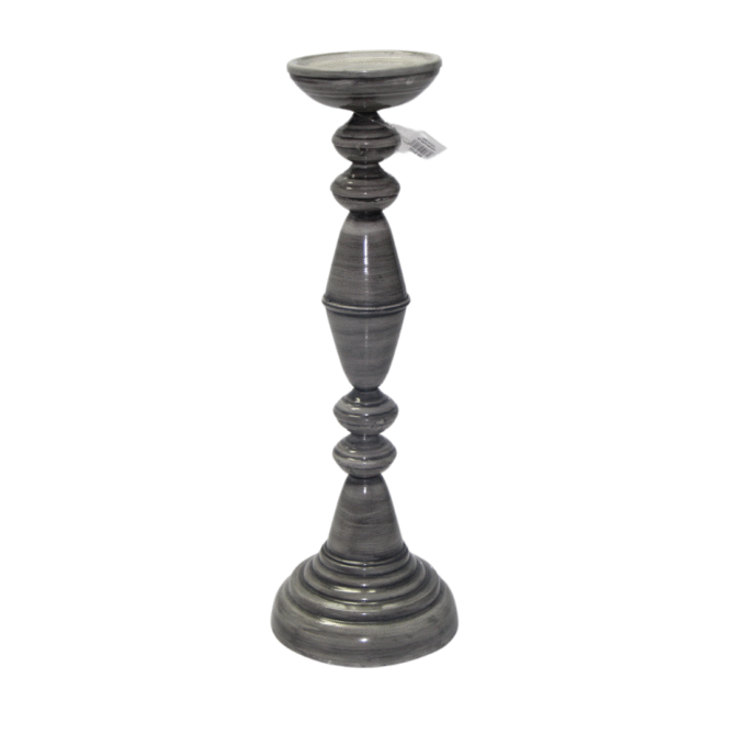 Decorative Pillar Candle Holder, Grey Finish, Classic Design - Image 2