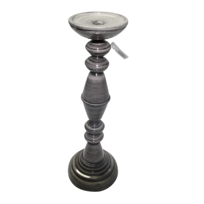 Decorative Pillar Candle Holder, Grey Finish, Classic Design - Image 3