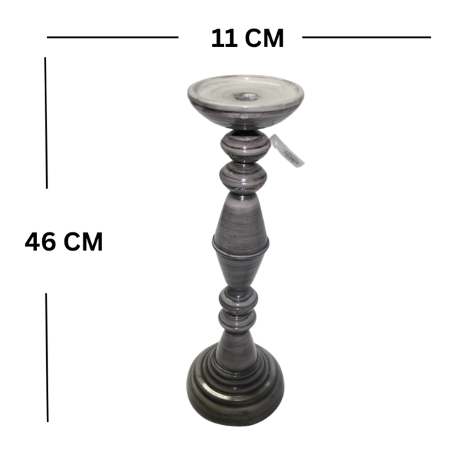 Decorative Pillar Candle Holder, Grey Finish, Classic Design - Image 4