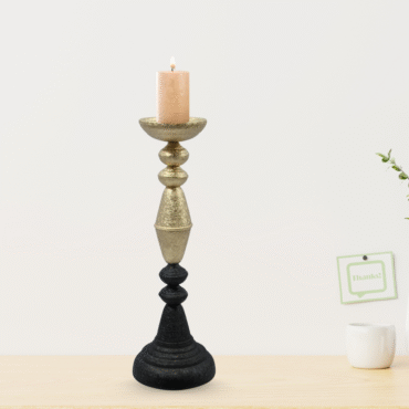 Decorative Pillar Candle Holder, Gold and Black Vintage Style