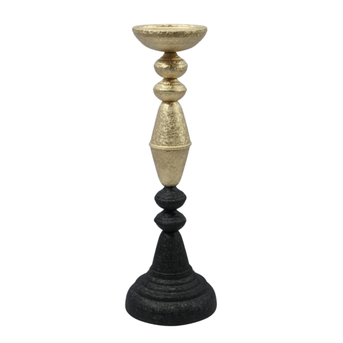 Decorative Pillar Candle Holder, Gold and Black Vintage Style - Image 2