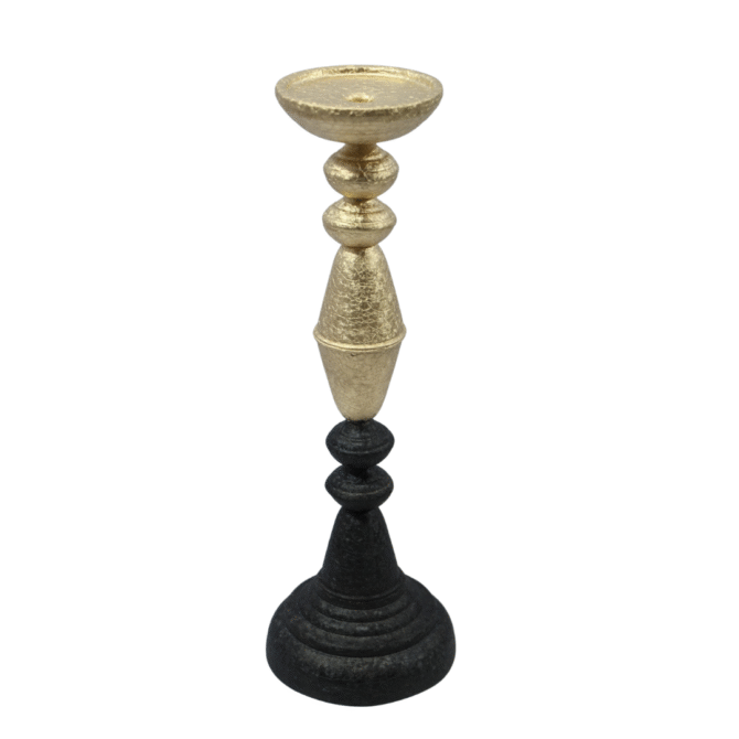 Decorative Pillar Candle Holder, Gold and Black Vintage Style - Image 3