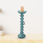 Decorative Pillar Candle Holder, Turquoise Blue, Stacked Ball Design, 46 cm Tall