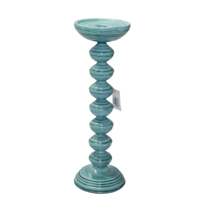 Decorative Pillar Candle Holder, Turquoise Blue, Stacked Ball Design, 46 cm Tall - Image 2