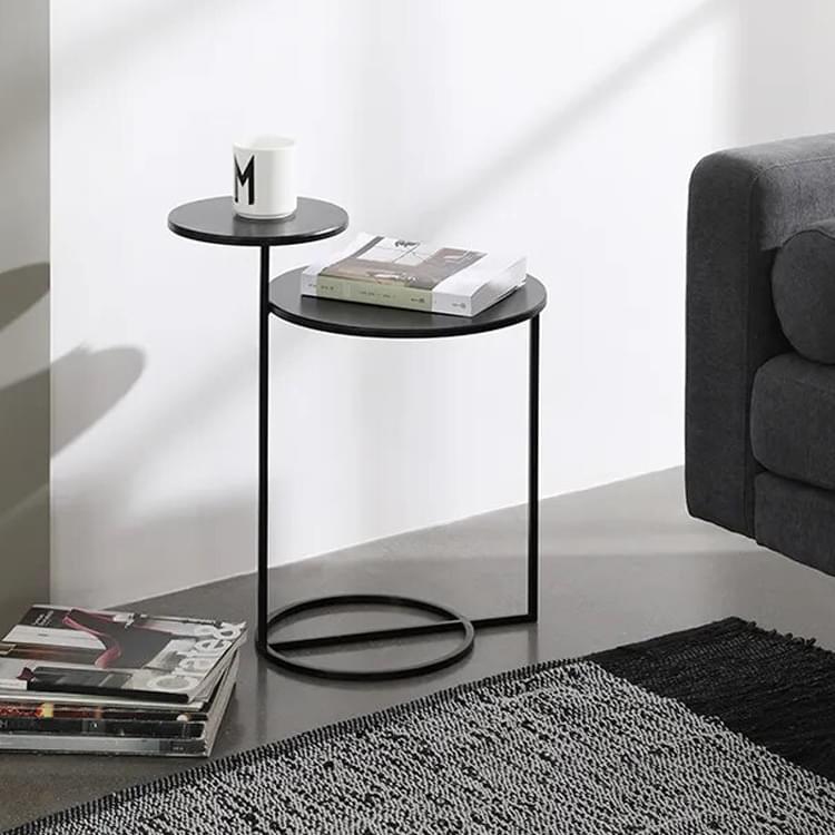 Modern Black Double-Tier Side Table – Sleek Metal Accent Table for Living Room or Bedroom - Image 2